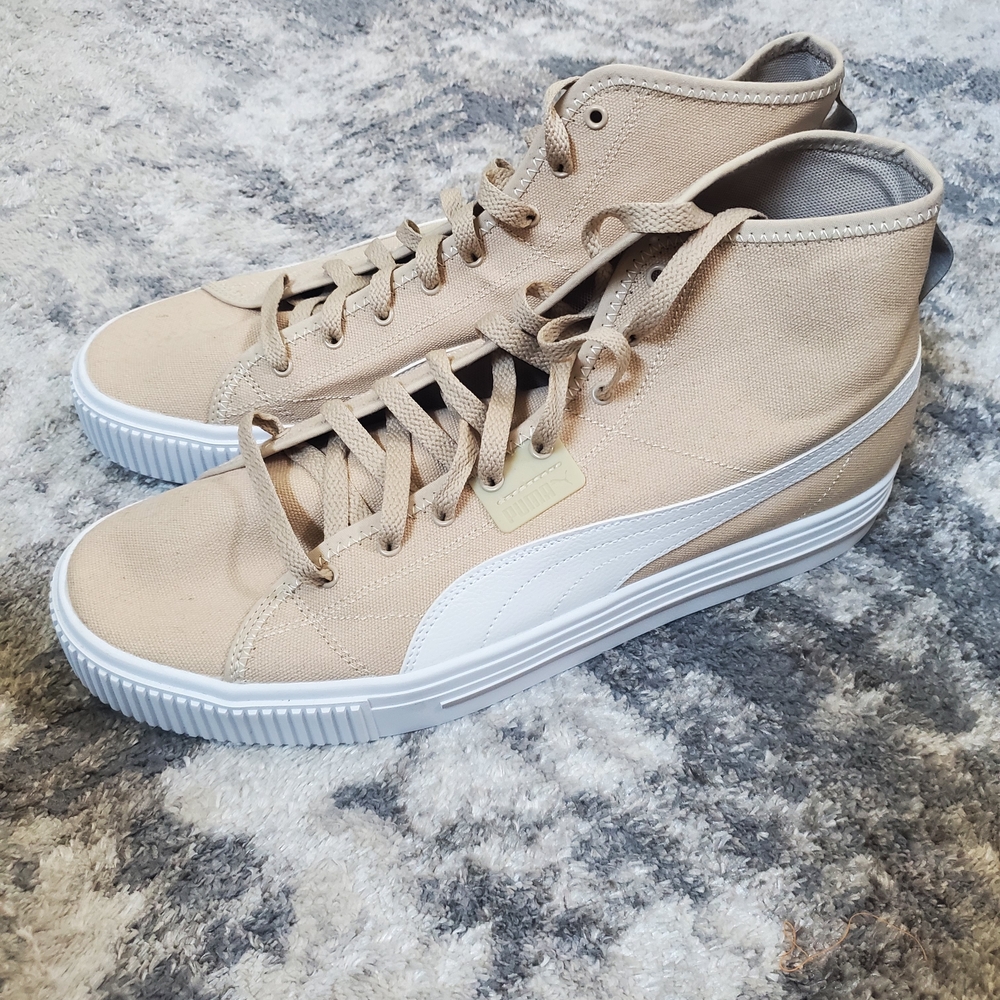 PUMA Men’s Mid-Top Canvas Sneakers in Beige and White